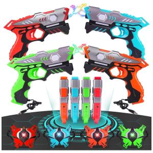 Conjunto de Pistola de Brinquedo com Laser Tag, 4 Pistolas e 4 Coletes Infravermelhos para Crianças de 6 a 12 Anos, VATOS, Colorido