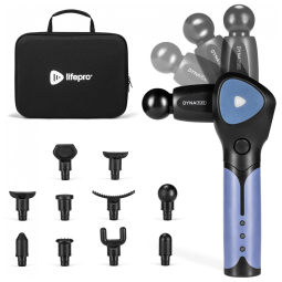 Massageador Pistola Elétrico Profissional Sem Fio com 10 Acessórios e 16 Velocidades, Roxo, LIFEPRO, Azul