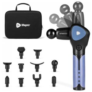 Massageador Pistola Elétrico Profissional Sem Fio com 10 Acessórios e 16 Velocidades, Roxo, LIFEPRO, Azul