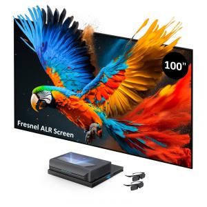 Projetor Laser TV 4K Ultra Short Throw NexiGo Aurora Pro Bundle com tela Fresnel 100", bandeja motorizada e óculos 3D, 220V