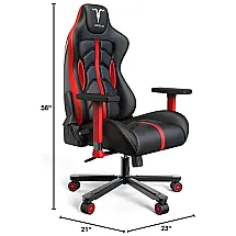 Cadeira Gamer Ergonômica Reclinável e Giratória com Apoio Lombar e Cabeça, e, FURGLE Deep Red, Preto