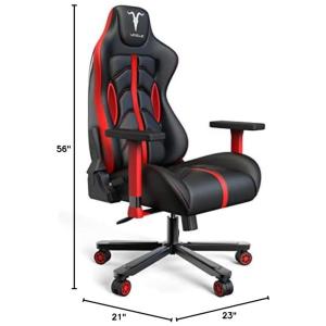 Cadeira Gamer Ergonômica Reclinável e Giratória com Apoio Lombar e Cabeça, e, FURGLE Deep Red, Preto