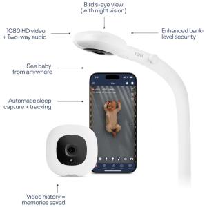 Babá Eletrônica Inteligente Nanit Essentials com Suporte de Parede, Câmera WiFi HD 1080p, Rastreamento de Sono, Áudio Bidirecional