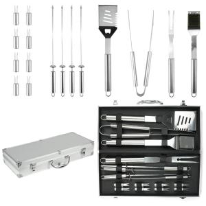Kit Churrasco na Grelha 16 Peças de Aço Inoxidável com Estojo de zenamento, CXW, Prateado