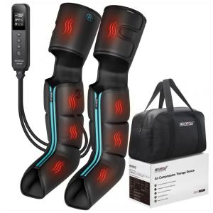 Massageador Elétrico de Compressão para Pernas e Pés com Calor e Compressão para Circulação e Alívio da Dor, CINCOM, Preto