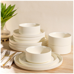Conjunto de Jantar de Cerâmica TheTerra para 4 Pessoas, 12 Peças de Pratos e Tigelas de Porcelana Leves, Resistente a Riscos