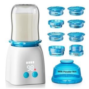 Aquecedor de Mamadeira Portátil com 8 Adaptadores, 5 Controles de Temperatura e Recarregável, PATNRAB, Azul