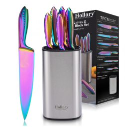 Conjunto de Facas de Cozinha 7 Peças em Aço Inoxidável de Alto Carbono, Colorido, Hollory