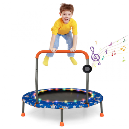 Cama Elástica Infantil com Luzes LED, Caixa Bluetooth e Alça Removível, Capa Inclusa, Goplus