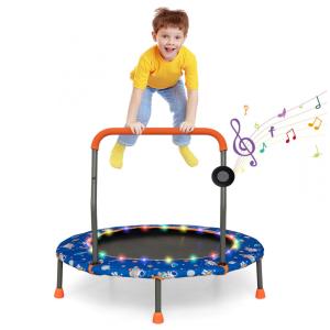 Cama Elástica Infantil com Luzes LED, Caixa Bluetooth e Alça Removível, Capa Inclusa, Goplus