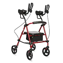 Zler Andador Adulto Idoso com Apoio de Braço, Assento Acolchoado e Cesto, Suporta até 136 kg, Vermelho
