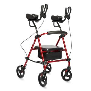 Zler Andador Adulto Idoso com Apoio de Braço, Assento Acolchoado e Cesto, Suporta até 136 kg, Vermelho