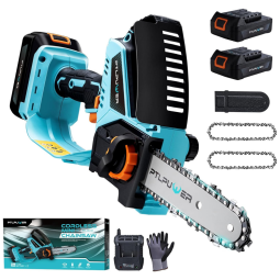 Mini Motosserra Elétrica Portátil sem Fio e com 2 Baterias 20V, 950W, PTLPUWER, Azul
