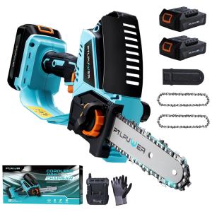 Mini Motosserra Elétrica Portátil sem Fio e com 2 Baterias 20V, 950W, PTLPUWER, Azul