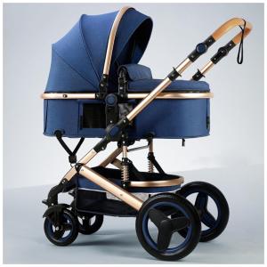 Carrinho de Bebê 2 em 1 com Assento Reversível, Cesta de Armazenamento e Porta-Copos, RIBONI, Azul