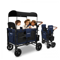 Carrinho de Passeio para 4 Crianças Multifuncional com Cobertura Removível e Dobramento, até 136 kg, WONDERFOLD W4, Azul