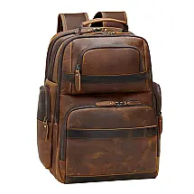 Mochila Unissex de Couro para Laptop, TIDING TD 3563Futi, Marrom