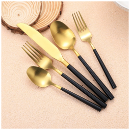 Conjunto de Talheres Fosco com Design Contemporâneo em Ouro e Cabo Hexagonal - Kit de 20 Utensílios em Inox 304 - Ideal para Casamento e Chá