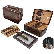 Umidor Portátil Prestige Import Group Manhattan XL Marrom com Kit Completo para Charutos e Acessórios 23 cm
