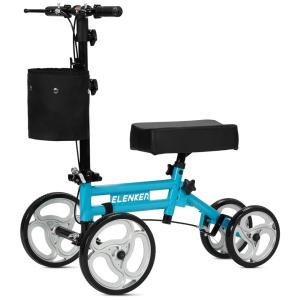 Andador de Joelho Direcionável até 136 kg com Bolsa de Transporte e Freios, Elenker, Azul