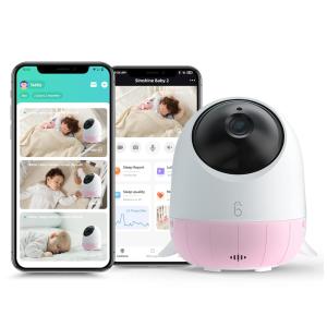 Babá Eletrônica Inteligente Câmera 2K UHD com Alerta de Rosto Coberto e Canção de Ninar, Simshine, Rosa