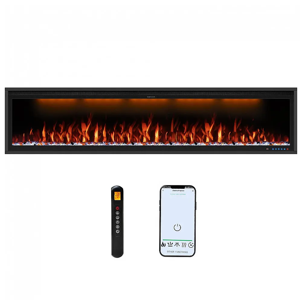 Lareira Elétrica de Embutir A42x188L cm com Controle Remoto por APP, Wi-Fi, Slim Recessed e 13 Cores de Chama, 110V 1500W, Benrocks BI74Z