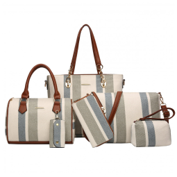 Conjunto de Bolsas Femininas 6 Peças com Carteira, 2E youth, Listrado Cinza