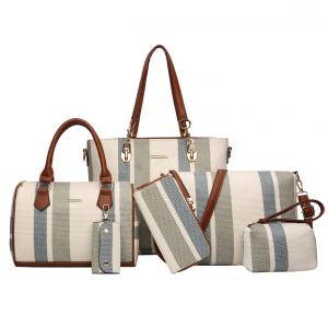 Conjunto de Bolsas Femininas 6 Peças com Carteira, 2E youth, Listrado Cinza