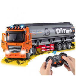 Caminhão Semi Truck de Controle Remoto com 9 Canais e Reboque de Metal, Caminhão Tanque de Óleo com Controle Remoto 2.4Ghz, Luzes e Sons