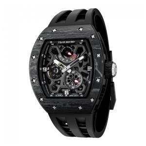 TSAR BOMBA Relógio Automático Masculino Mecânico com Caixa em Fibra de Carbono e Pulseira de Borracha FKM
