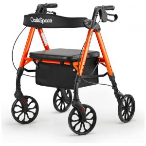 Andador Adulto Idoso com Apoio de Braço, Assento Acolchoado e Cesto, Suporta até 136 Quilos, OASISSPACE, Laranja