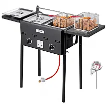 Fritadeira Dupla a Gás VEVOR DBFY01 Preta 16L 2 Cestos Uso Externo Regulador CSA