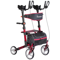 Andador Adulto Idoso com Apoio de Braço, Assento Acolchoado e Cesto, Suporta até 136 kg, BLESSREACH, Vermelho