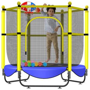 Cama Elastica Infantil com Diâmetro e Cesta de Basquete para até 100 kg, ASEEM Trampolines 4.8FTY, Amarelo