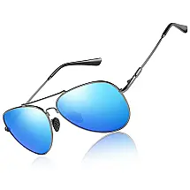 Óculos de sol polarizados Premium de metal aviador, unisex 100 proteção UV Lente, WMAO 201905, Azul