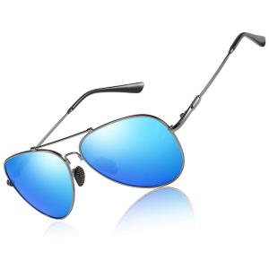 Óculos de sol polarizados Premium de metal aviador, unisex 100 proteção UV Lente, WMAO 201905, Azul