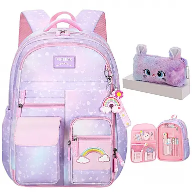 Mochila escolar infantil kistou arco-íris