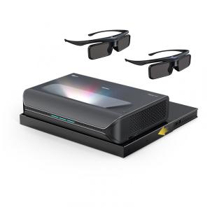 Projetor a laser ultracurto NexiGo Aurora Pro MKII com bandeja motorizada AS200 e óculos 3D 4K tri‑laser 2400 lúmen Dolby Vision Atmos 110V