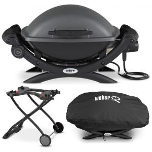 Churrasqueira Elétrica Portátil com Capa e Suporte com Rodas, 110V, Weber Q1400, Preto