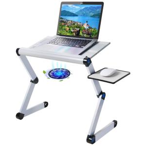 Suporte atualizado de alumínio para laptop ajustável com ventilador de resfriamento e mouse pad, mesa de colo ergonômica reforçada