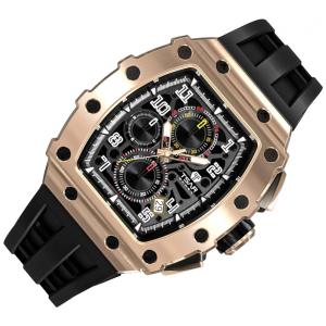 Relógio Masculino Analógico Quartzo a Prova dÁgua 50M com Cronógrafo, TSAR BOMBA TB 8204SGLZHX, Preto e Bronze