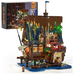 Kit de Construção Medieval Pier Inn 2143 Peças, para Crianças a Partir de 8 Anos, FUNWHOLE, Marrom