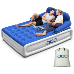 Colchão Inflável Casal Queen com Bomba Embutida e Encosto, Para até 300KG, iDOO, Azul