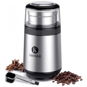 Moedor de Café Elétrico Portátil KIDISLE em Aço Inoxidável, 110V Prata