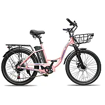 Bicicleta Elétrica Cruiser de 24 Polegadas, E-Bike para Adultos, Bicicleta Elétrica com Bateria Removível, E-Bike Passo a Passo para