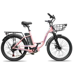 Bicicleta Elétrica Cruiser de 24 Polegadas, E-Bike para Adultos, Bicicleta Elétrica com Bateria Removível, E-Bike Passo a Passo para