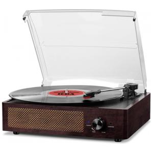 Toca-discos de Vinil com Receptor Bluetooth Integrado e 2 Alto-falantes Estéreo, 3 Velocidades e 3 Tamanhos Portátil Retrô,cotsoco