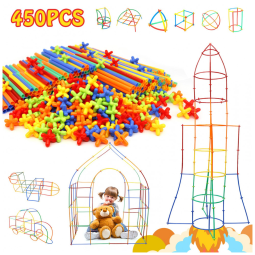Brinquedo de construção STEM com canudos Ggiibro 450 peças tubo plástico interligável