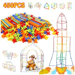 Brinquedo de construção STEM com canudos Ggiibro 450 peças tubo plástico interligável