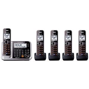 Telefone sem Fio, com Bluetooth e secretária eletrônica, 5 unidades, preto, PANASONIC KX TG7875S, Preto